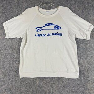 Clare V Sardines Sweatshirt Size Large White Raglan Short Sleeve